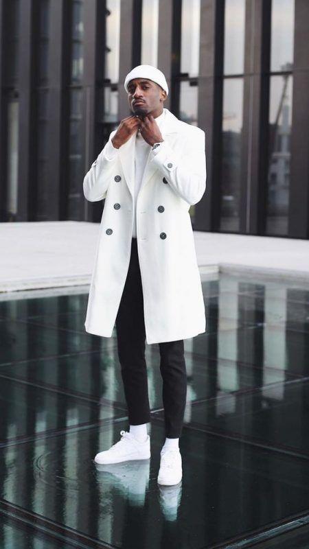 Mens Cashmere & Wool White Double Breasted Overcoat ~ Car Coat