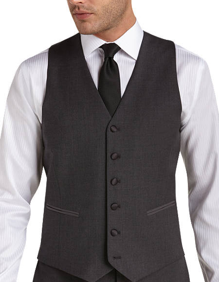 Six Button Besom pocket Men's Charcoal Slim Fit Tuxedo Vest