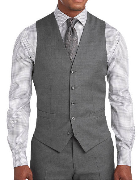 Five Button Besom pocket Men's Gray Modern Fit Suits Separates Vest