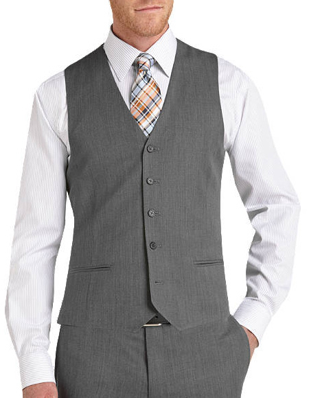 Five Button Besom pocket Men's Slim Fit Suit Separates Vest Medium Gray