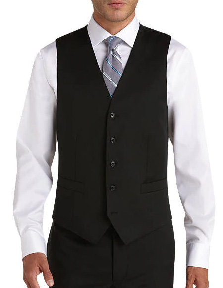 Five Button Besom pocket Men's Black Modern Fit Suits Separates Vest