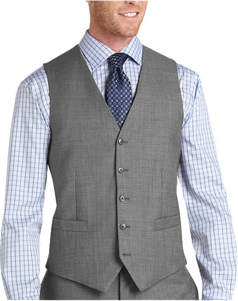 Five Button Besom pocket Men's Gray Sharkskin Modern Fit Suits Separate Vest