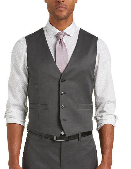 Gray Five Button Besom pocket Men's Modern Fit Suits Separates Vest