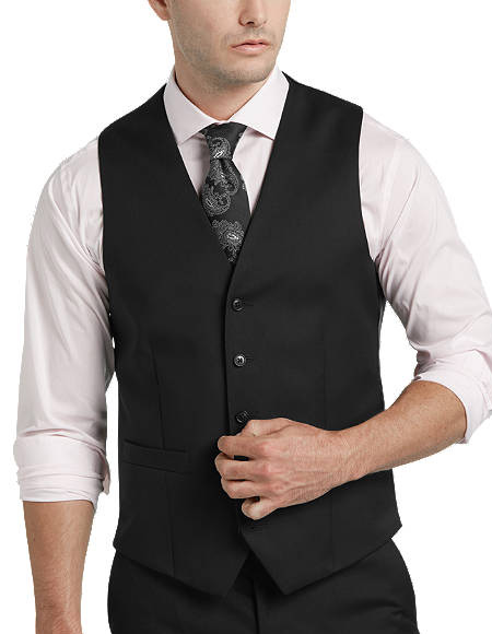 Five Button Besom pocket Men's Black Slim Fit Suit Separates Vest