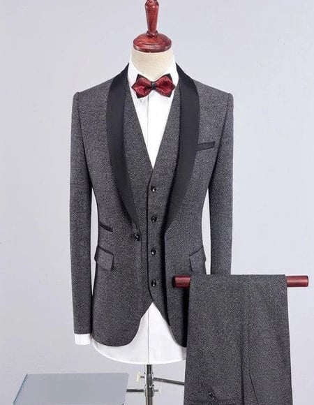 Style#-B6362 Men's Wedding ~ Prom Shawl Collar Vested 3 Pieces Tuxedos - Wool