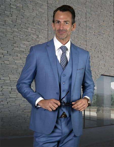 Two Button Ultra Slim Fit Prom Suit / Wedding Suit In Steel Blue - Dusty Blue Suit
