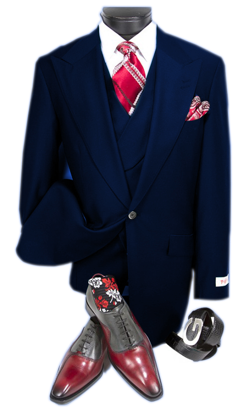 Saphire Blue Single Button Suit 100% Percent Wool Fabric Double Breasted Slanted Vest - Dark Royal Blue Suit