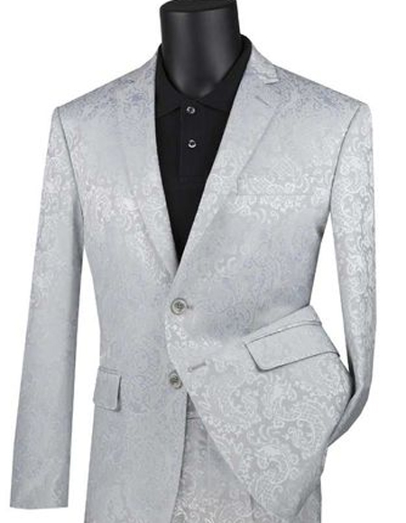 Men's Silver Paisley Slim Fit Prom Suit