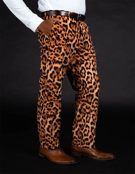 Men's 100% Polyester Slim Fit Leopard - Animal Print Pants