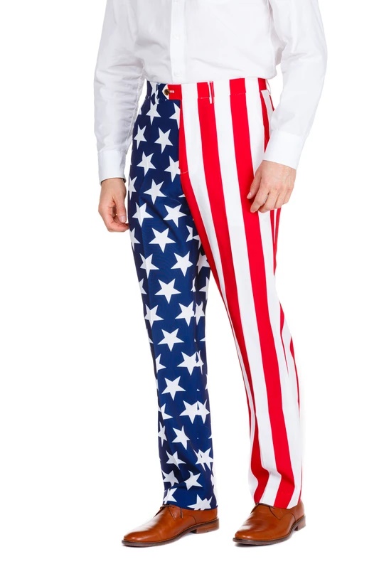 Men's Red and White Stripped 100% Polyester American Flag Suit Pants