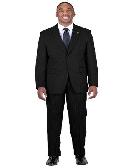 Big and Tall Grey Pinstripe Vested Plus Size Men's Suits For Big Guys