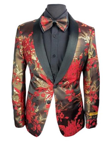 Red Tuxedo Red and Gold Two Button Suits Matching Bowtie