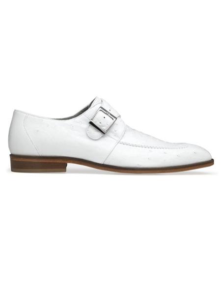 Men's Josh Ostrich Monk Strap Shoes White- Men's Buckle Dress Shoes