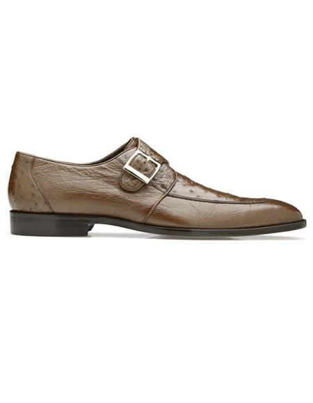 Men's Josh Ostrich Monk Strap Shoes Brown- Men's Buckle Dress Shoes