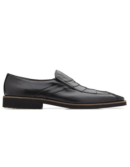 Men's Gavino Ostrich & Calfskin Stylish Dress Loafer Black