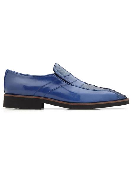 Men's Gavino Ostrich & Calfskin Stylish Dress Loafer Royal Blue