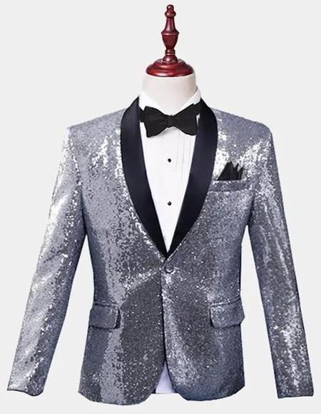 Silver Sequin Tuxedo Jacket
