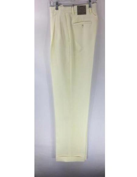 Men's Ivory Dress Pants 2-Pleats Unfinished Hem