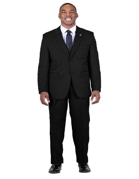 Men's Charcoal Big and Tall Grey Pinstripe Vested Suit