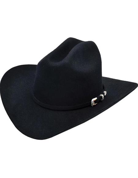 Leather Headband Black Classic Cattleman Crown Crease Hat