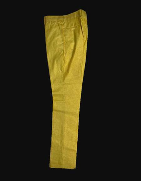 Men's Yellow 100% Linen Slacks
