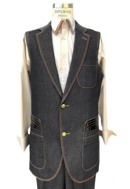 Men's Sleeveless Suit Denim Suit Vest and Pants Set Combination - Men's Denim 2 piece Set - Lapel Vest - Men's Vest With Lapels