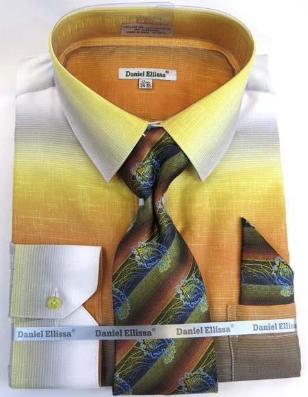 Mens Fashion Dress Shirts and Ties Mustard Colorful Men's Dress Shirt