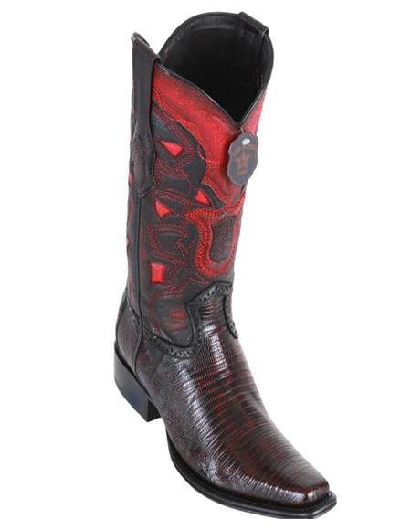 Los Altos Boots Men's Lizard Teju European Toe Cowboy Boots - Black Cherry