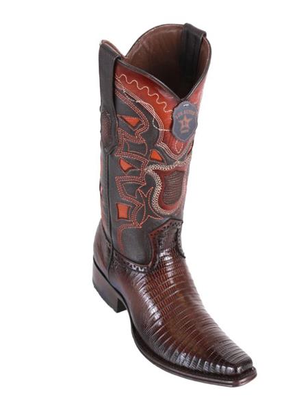 Los Altos Boots Men's Lizard Teju European Toe Cowboy Boots - Faded Brown