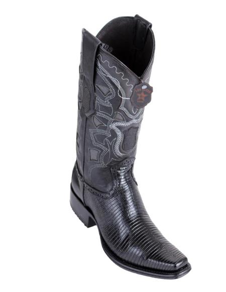Los Altos Boots Men's Lizard Teju European Toe Black Cowboy Boots