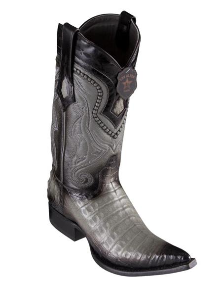Los Altos Boots Caiman Belly Faded Grey Pointed Toe Cowboy Boots