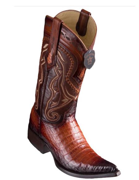 Los Altos Boots Caiman Belly Faded Cognac Pointed Toe Cowboy Boots