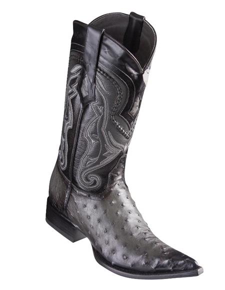 Los Altos Boots Ostrich Faded Grey Pointed Toe Cowboy Boots - Botas De Avestruz