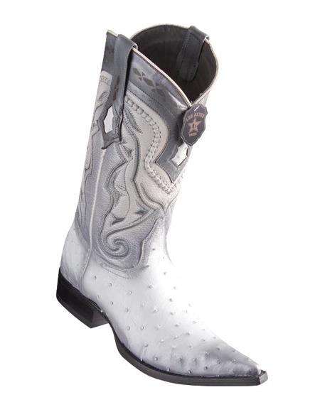 Los Altos Boots Ostrich Faded White Pointed Toe Cowboy Boots - Botas De Avestruz