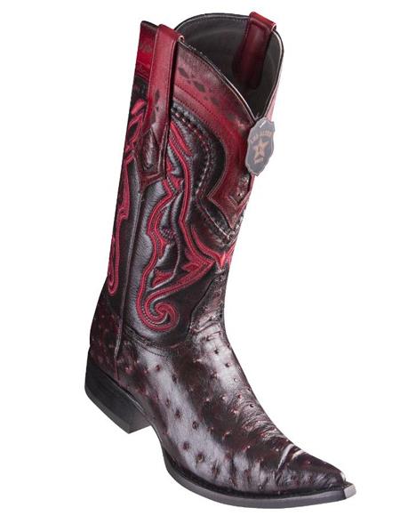 Los Altos Boots Ostrich Black Cherry Pointed Toe Cowboy Boots - Botas De Avestruz