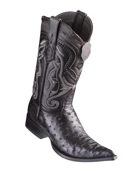 Los Altos Boots Ostrich Black Pointed Toe Cowboy Boots - Botas De Avestruz
