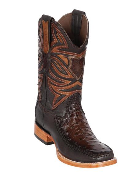 Los Altos Boots Ostrich and Deer Wide Square Toe Faded Brown
