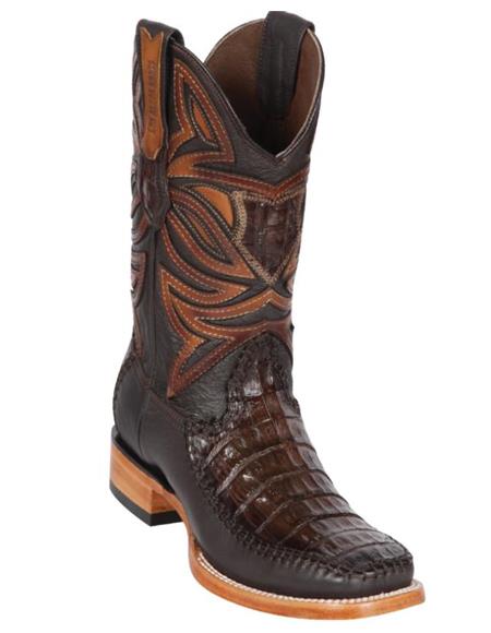 Los Altos Boots Caiman Belly and Deer Wide Square Toe Faded Brown