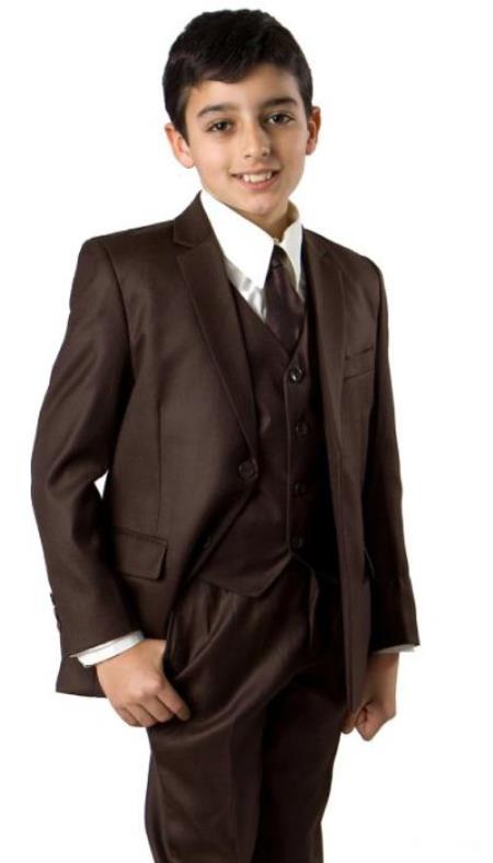 Boys Two Button Boys Husky Suit Fit Suit Brown