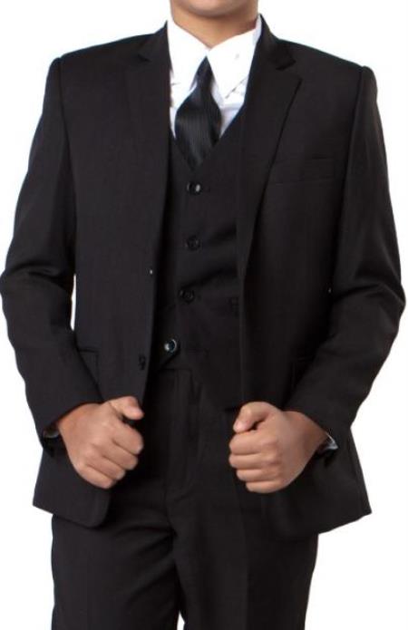 Boys Two Button Boys Husky Suit Fit Suit With V-Neck Black