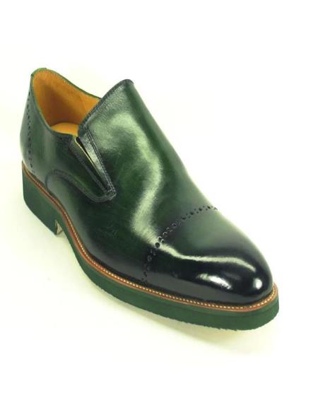 Mens Green Dress Shoes Mens Match Bottom Edge Slip on Stylish Dress Loafer -Olive