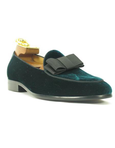 Mens Velvet Loafer Mens Green Dress Shoes Mens Carrucci Velvet Men's Prom Shoe Stylish Dress Loafer -Emerald