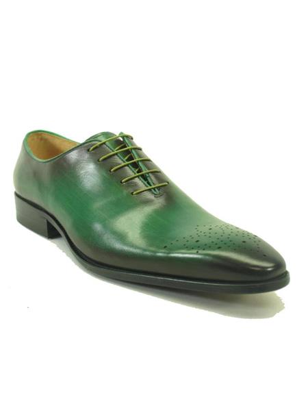 Mens Carrucci Shoes Mens Green Dress Shoes Mens Whole Cut Oxford - Olive
