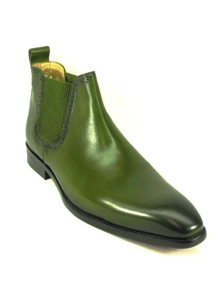 Mens Green Dress Shoes Mens Hand Burnished Chelsea Boots