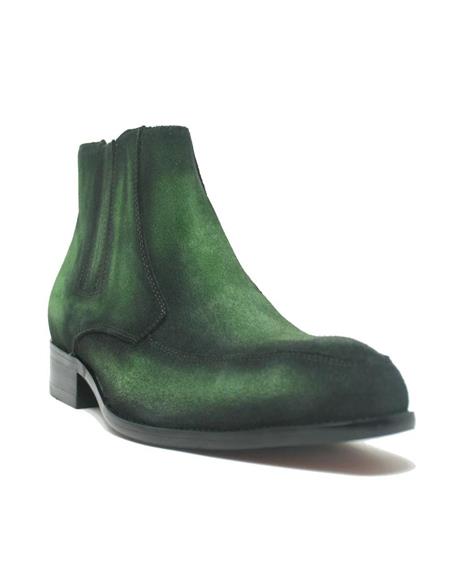 Mens Green Dress Shoes Mens Leather Suede Chelsea Boots Emerald