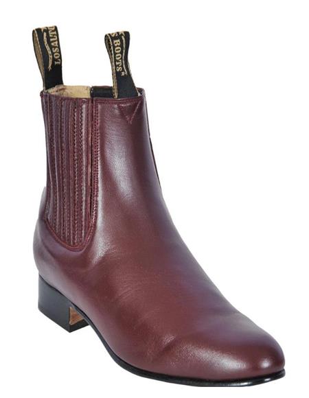 Burgundy Men's Charro Botin Short Ankle Deer Leather Boots