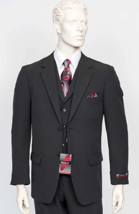 Poplin Fabric Pacelli 3pc Black Suit CAMERON-10000