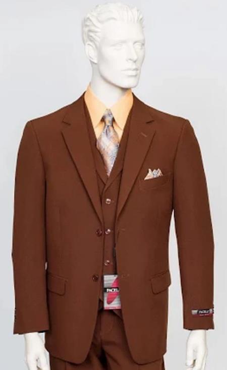 Poplin Fabric Pacelli 3pc Light Brown Suit CAMERON-10052 Classic Fit Pleated Pants Athletic Cut