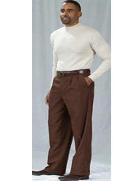Poplin Fabric Pacelli Big and Tall Wide Leg Pants Brown