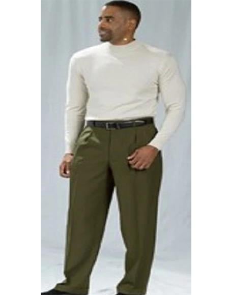 Poplin Fabric Pacelli Big and Tall Wide Leg Pants Olive Green 810004